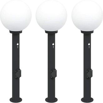 vidaXL Bollard Lights with Sensor&Outlet 3 pcs 80 cm Black IP44 vidaXL