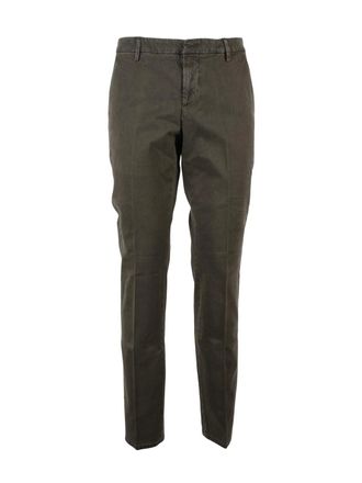 Dondup Military Green Spiritissimo Slim-Fit Cotton-Linen Blend Trousers