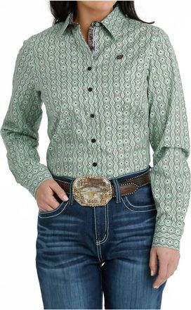 Cinch Womens Long Sleeve Western Button Shirt In Green Print