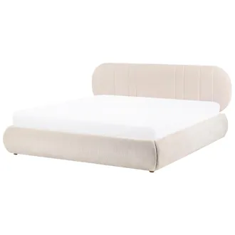 Beliani Cama Baja Con Almacenaje Tapizada Somier Elevable Con Capiton&eacute; 180 X 200 Cm Beige Claro Campan