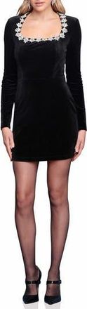 Avec Les Filles Crystal Embellished Long Sleeve Stretch Velvet Minidress in Black at Nordstrom Rack, Size 10