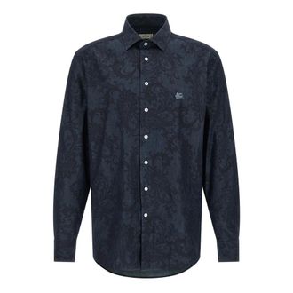 Etro Paisley Ramage Shirt - Heren - Casual Overhemden - Blauw - 3XL - Katoen - Overhemden