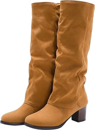 Generic Womens Middle Mid Calf Boots Christmas Winter Fashion Boots for Women with Heel Wide Calf Warm Walking Shoes Women Womens Boots Thigh High Over The Kn