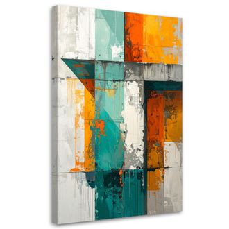 Feeby Cuadro En Lienzo, Abstracci&oacute;n En Turquesa Y Naranja, 80x120