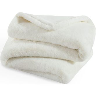 Bare Home Faux Fur Throw Blanket in White at Nordstrom, Size Standard