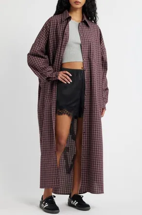 Dressed in Lala Lala Long Sleeve Button-Up Shirt in Maroon Plaid at Nordstrom, Size Large/x-Large