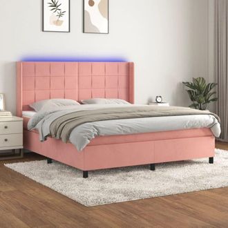 vidaXL Vidaxl - Cama Box Spring Colch&oacute;n Y Led Terciopelo Rosa 160x200 Cm