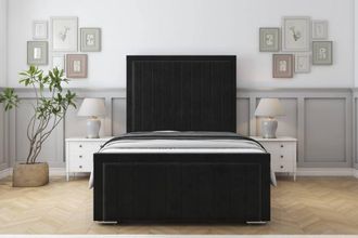 Sloomy Pemberton Plush Frame-Mattress - 50 Upholstered Headboard in Black | Size: Small Single