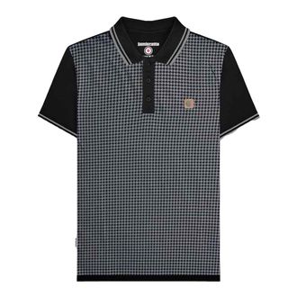 Lambretta Heren SS24 Houndstooth Poloshirt (Zwart/Ijzer)