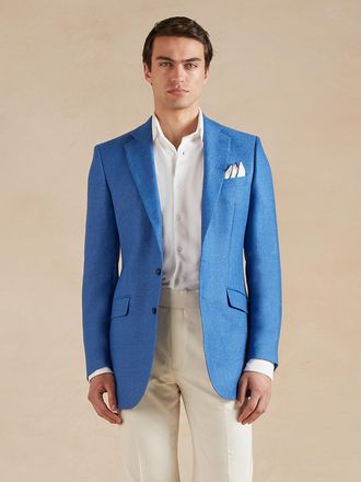 Oliver Brown Eaton Jacket Hopsack Wool Linen - Blue