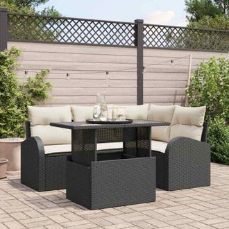 vidaXL Vidaxl - Conjunto De Sof&aacute; De Jard&iacute;n Con Coj&iacute;n 5 Pcs Negro Polirat&aacute;n
