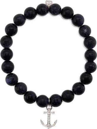 Sydney Evan 14kt white gold goldstone beaded bracelet - women - glass - One Size - Blue