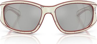 Diesel DL3012U 58mm Rectangular Sunglasses in White Barrelling Red /Silver at Nordstrom