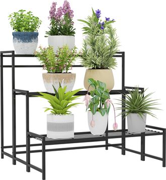 OEM Soporte Para Plantas De Tres Niveles Con Dise&ntilde;o En Escalera Y Estructura Met&aacute;lica Resistente Para Interior Y Exterior