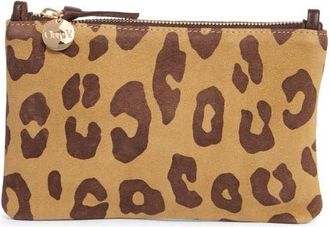 Clare Vivier Pablo Suede Feline Print Clutch in Lark/Brown at Nordstrom