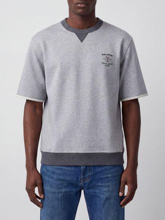 Brunello Cucinelli Short-Sleeved Cotton Crewneck Sweatshirt with Embroidered Logo