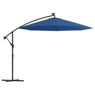 Berkfield Home Cantilever Umbrella with LED Lights & Steel Pole 300 cm Azure in Blue