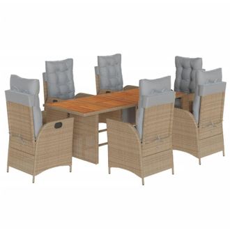 vidaXL Set Comedor De Jard&iacute;n 7 Pzas Con Cojines Rat&aacute;n Sint&eacute;tico Beige Vidaxl
