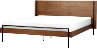 Beliani Cama con somier moderna con cabecero patas de metal 180 x 200 cm madera de fresno oscuro Libermont