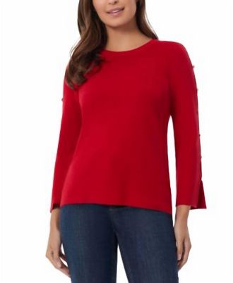 Jones New York Crewneck Slit Sleeve Top In Deep Rouge