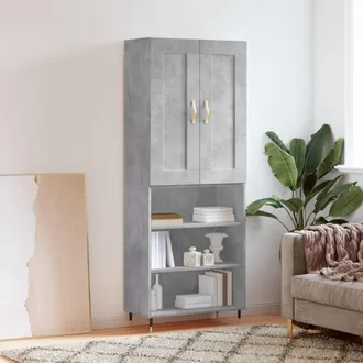 vidaXL Vidaxl - Aparador Alto Madera Contrachapada Gris Hormig&oacute;n 69,5x34x180 Cm