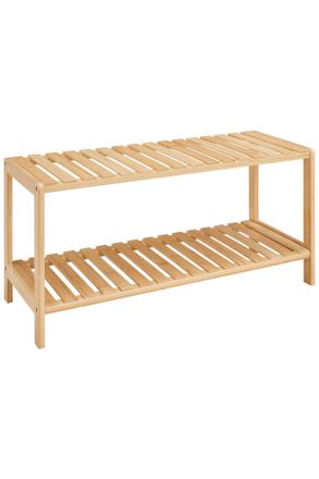 CARRYHOME Schuhregal, Naturfarben, Naturmaterialien, Bambus, 2 F&auml;cher, 69x33x28 cm, Garderobe, Schuhaufbewahrung, Schuhregale