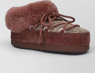 Moon Boot leather shearling-trim slippers