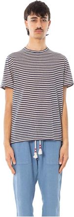 MC2 Saint Barth Dover Linen Cotton Striped Tee - Heren - T-shirts - Blauw - XL - Katoen - Tops