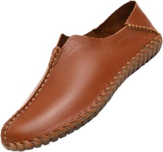 Generic Mens Casual Leather Driving Shoes Slip On Loafers Soft Sole Handcrafted Genuine Leather Comfortable for Daily Wear and Outdoor Activities(Light Brown,