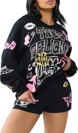 True Religion Graphic Logo Sweatshirt in Jet Black at Nordstrom, Size Xx-Large