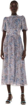 Whistles High Neck Fit & Flare Midi Dress in Blue/multi at Nordstrom, Size 14