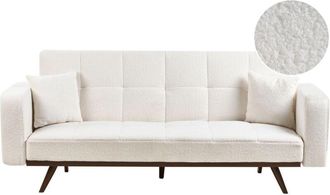 Beliani Sofa Bed 3 Seater HJULBY Boucle Off-White