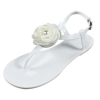 Generic 2026 Women Slippers Ladies Summer Pearl Flower Crystal Jelly Toe Beach Big Size Flat Transparent Sandals (White, 5.5)