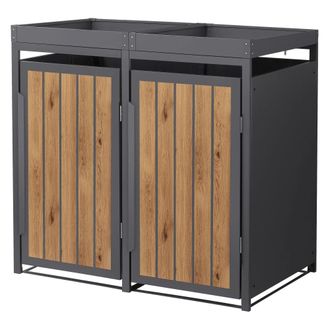 ML Design Cobertizo para 2 cubos de basura 240l antracita roble claro, macetero