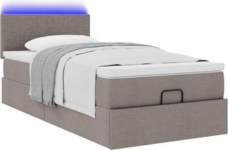 vidaXL Cama Otomana Con Colch&oacute;n Y Luces Led Tela Gris Taup&eacute; 90x200 Cm Vidaxl