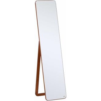 HOMCOM Espejo De Pie Cuerpo Entero Rectangular Espejo De Pared Con 2 Formas De Uso Marco De Madera De Pino Moderno Para Pasillo Dormitorio 37x43x156 Cm Nogal