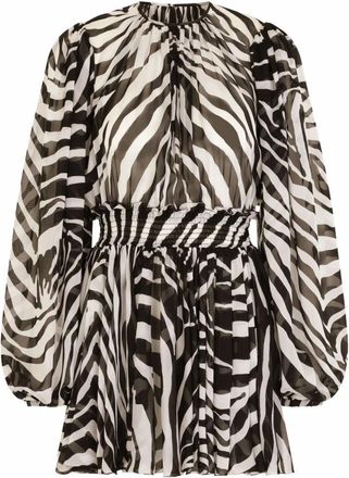 Dolce & Gabbana Dagjurk met zebraprint en pofmouwen - Dames - Casual kleedjes - Zwart - XS - Kleedjes