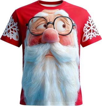 Generic Men Christmas T-Shirts Winter Xmas Tunic Tops Classic Santa Claus Meme Expression Pullover Tshirt Breathable Cartoon Printed Round Neck Streetwear(X01
