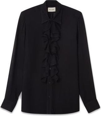 Blk Dnm Ruffle Front Button-Up Shirt in Black at Nordstrom Rack, Size 36 Us / 46 Eu