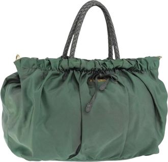 Prada Convertible Bow Tote Tessuto Green Nylon Handbag (Pre-Owned)