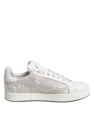 Dolce & Gabbana White Lace Leather Low Top Sneaker Womens Shoes