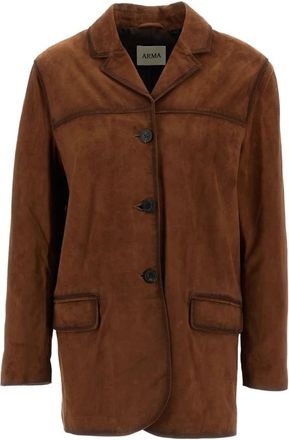 Arma Sendy Camp-Collar Suede Jacket - Dames - Blazers - Bruin - M - Leer - Jassen