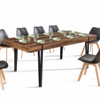 IDMarket Tavolo Da Pranzo Rettangolare Allungabile Austria 6-10 Persone Legno Nero Gamba A Spillo 160-200 Cm