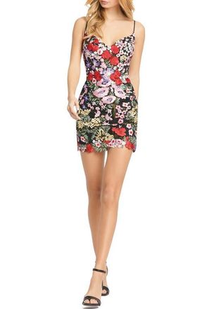 Mac Duggal Womens Floral Embroidered Lace-Up Mini Dress in Black Multi at Nordstrom, Size 10