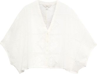 M&S Collection Openwork Embroidered Button-Up Kafta in Soft White at Nordstrom, Size 10