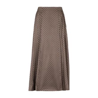 Balmain Midi Skirts, female, Brown, M, Hw Mini Monogram Satin Skirt