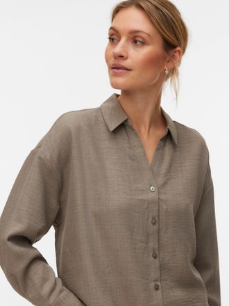 Vero Moda Langarmbluse VERO MODA VMMELANEY QUEENY LS SHIRT WVN NOOS, Damen, Gr. XS, brindle, Web, Obermaterial: 100% Polyester, unifarben, loose fit Po-bedecken