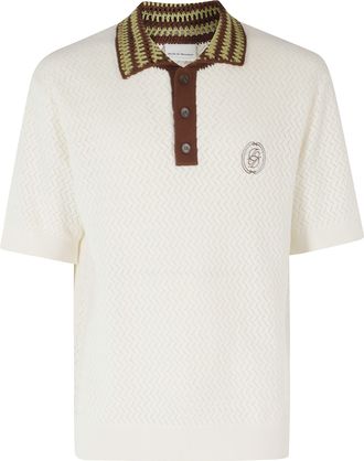 Dr&ocirc;le de Monsieur Cream Crochet Perforated Embroidered-Logo Cotton Polo Shirt