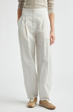 Toteme Stripe Organic Cotton & Silk Balloon Pants in White/cobalt at Nordstrom, Size 40
