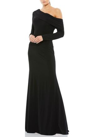 Mac Duggal Drop Shoulder Long Sleeve Column Gown in Black at Nordstrom, Size 12